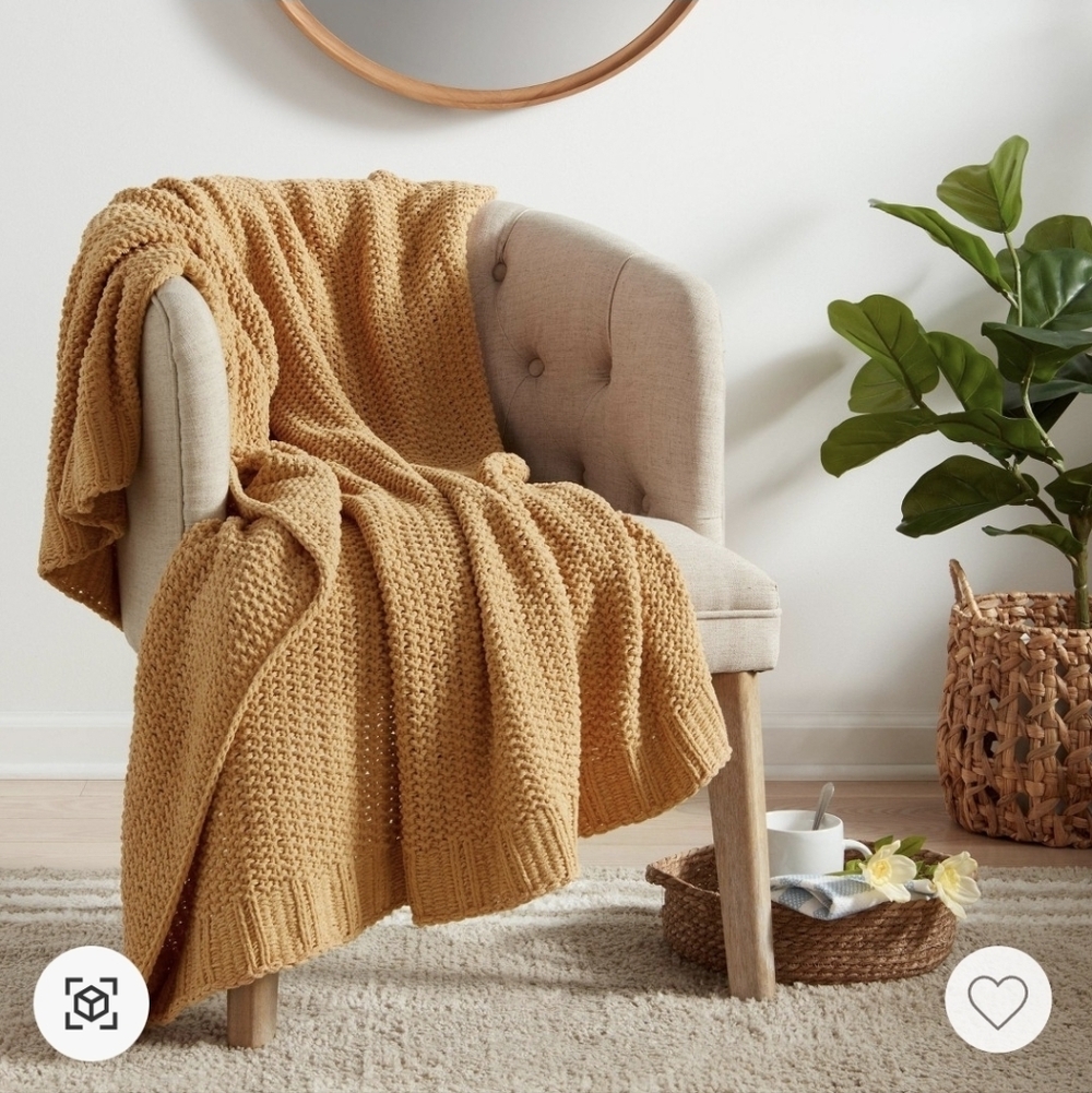 50x60 Solid Chenille Knit Throw Blanket Gold Threshold